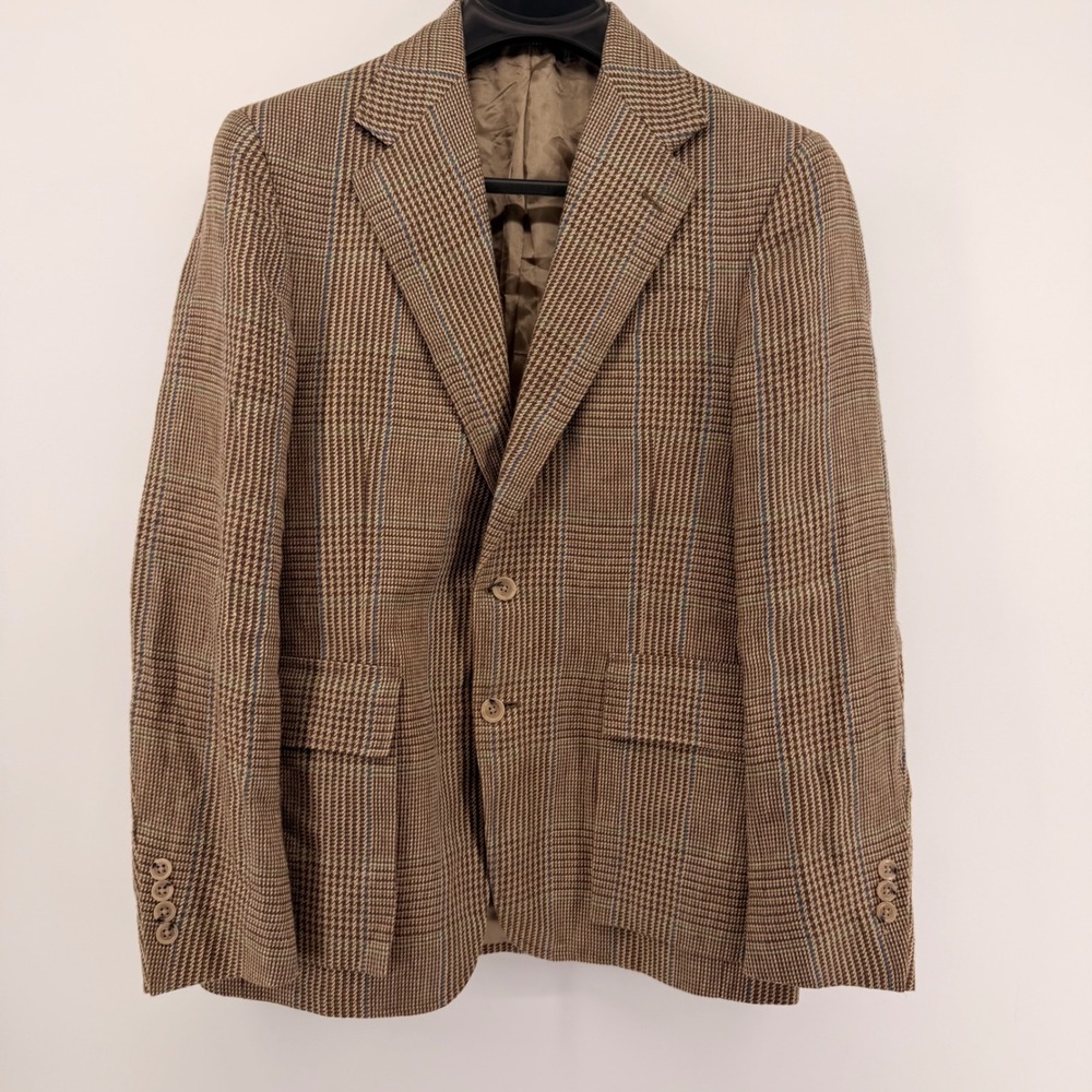 Polo Ralph Lauren Blazer Mens 36S Brown Glen Plaid Linen Sport Coat Italy